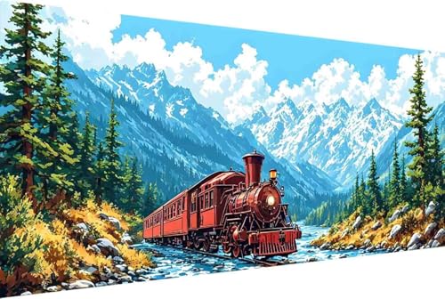 Zug Malen Nach Zahlen Auto Malen Nach Zahlen Erwachsene Rahmenlos Paint by Numbers, mit Pinseln und Acrylfarben Leinwand Art Kits Paint by Numbers Adult für Geschenke und Home Haus Deko 30x60cm -23yR von Zgcoyeo