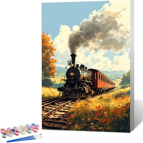 Zug Malen Nach Zahlen Auto Malen Nach Zahlen Erwachsene Rahmenlos Paint by Numbers Kit, DIY Malen Nach Zahlen Kinder mit Pinseln und Acrylfarben Painting, Geschenke und Heimdekoration 100x135 cm 6-U von Zgcoyeo