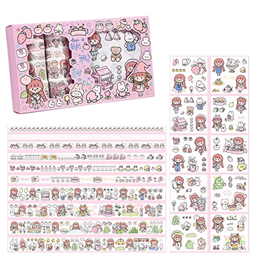 Zgehnao 20 Stück ästhetische Abdeckbänder, Cartoon-Aufkleber, Scrapbooking-Materialien zum Personalisieren von Planer, Tagebuch, Laptop von Zgehnao