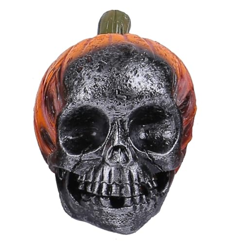 Zgehnao Harzfigur, Halloween-Totenkopf-Figur, handbemalt, bunt, Schreibtischdekoration, Kürbishut, Skelett, Kopfform, Statue von Zgehnao