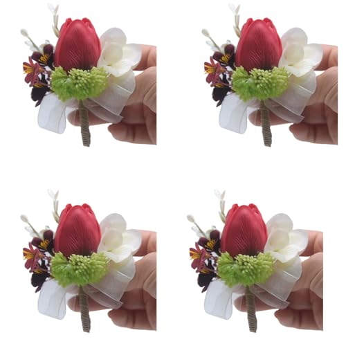 Zgehnao Hochzeits-Boutonniere, 4 Stück, Hochzeits-Boutonniere für Braut, Hochzeits-Ansteckblumen, Boutonniere für Hochzeitszeremonie, Jahrestag von Zgehnao