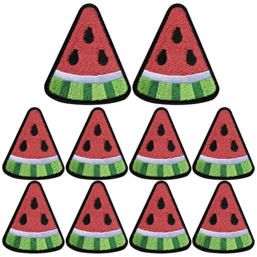 Zghhc 10 Stück Süße Wassermelonen-Stoff-Patches, Bestickt, Zum Aufbügeln, Aufnähen, Früchte, Besticktes Abzeichen, Appliziert Für Selbstgemachte Kleidung, Hüte, Rucksäcke von Zghhc