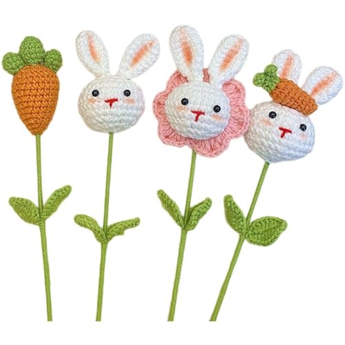 Zghhc 4 Stück Süße Häkelkaninchen Stielen, Gestrickte Hasen-ostersträuße, Figurenspielzeug, Sträuße, Häkelblumen, Blumenstrauß Für Ostern von Zghhc