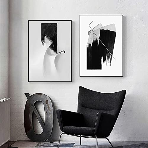 Nordic Art Poster Moderne Leinwand Gemälde Schwarz und Weiß Abstrakte Vertragsdrucke Wandkunst Bilder für Wohnkultur 60x90cm (24x35in) x2 Rahmenlos von Zhadongli Art