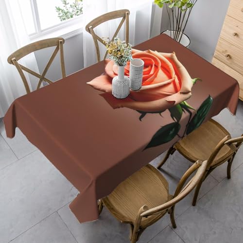 Rechteckige Tischdecke mit orange-rosa Rosen-Druck, waschbar und langlebig, Esstischabdeckung für Küchendekoration und drinnen und draußen von ZhanGM