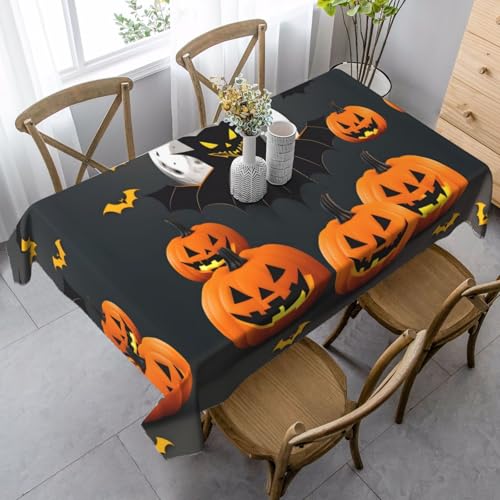 ZhanGM Halloween-Tischdecke mit Mondfledermaus-Kürbis-Druck, waschbar, langlebig, Esstischabdeckung für Küche, Dekoration und drinnen und draußen von ZhanGM