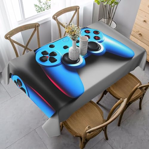 ZhanGM Rechteckige Tischdecke mit Game-Controller-Druck, waschbar und langlebig, Esstischabdeckung für Küche, Dekoration und drinnen und draußen, Blau von ZhanGM