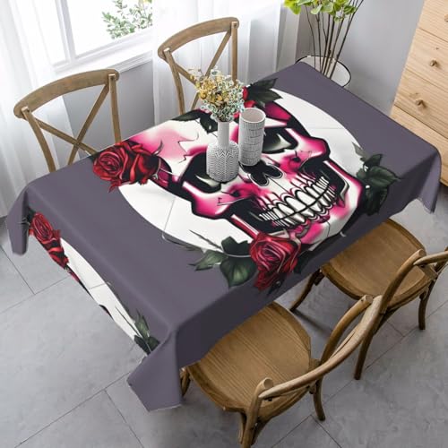 ZhanGM Rechteckige Tischdecke mit Rosen-Totenkopf-Druck, waschbar und langlebig, Esstischabdeckung für Küchendekoration und drinnen und draußen von ZhanGM