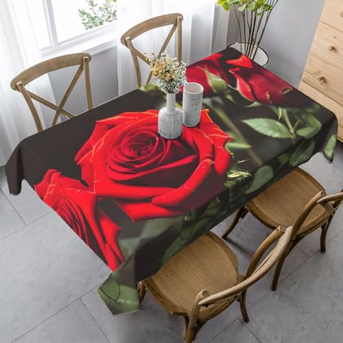 ZhanGM Rechteckige Tischdecke mit Wein- und Rose-Druck, waschbar und langlebig, Esstischabdeckung für Küchendekoration und drinnen und draußen von ZhanGM