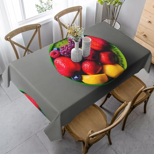 ZhanGM Rechteckige Tischdecke mit frischem und saftigem Obst-Regenbogen-Druck, waschbar und langlebig, Esstischabdeckung für Küchendekoration und drinnen und draußen von ZhanGM