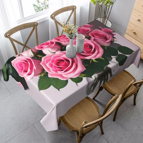 ZhanGM Rechteckige Tischdecke mit rosa Rosen, waschbar und langlebig, Esstischabdeckung für Küchendekoration und drinnen und draußen von ZhanGM