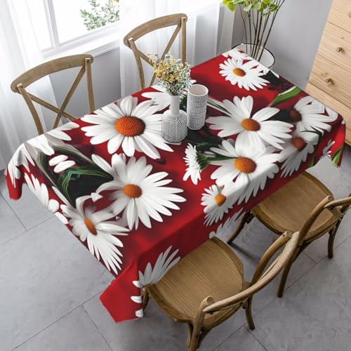 ZhanGM Rechteckige Tischdecke mit roten Blumen und weißen Gänseblümchen, waschbar und langlebig, Esstischabdeckung für Küchendekoration und drinnen und draußen von ZhanGM