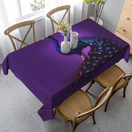 ZhanGM Rechteckige Tischdecke mit violettem Pfauenmuster, waschbar und langlebig, Esstischabdeckung für Küchendekoration und drinnen und draußen von ZhanGM