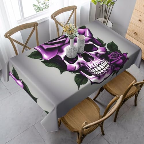 ZhanGM Rechteckige Tischdecke mit violettem Rosen-Totenkopf-Druck, waschbar und langlebig, Esstischabdeckung für Küchendekoration und drinnen und draußen von ZhanGM