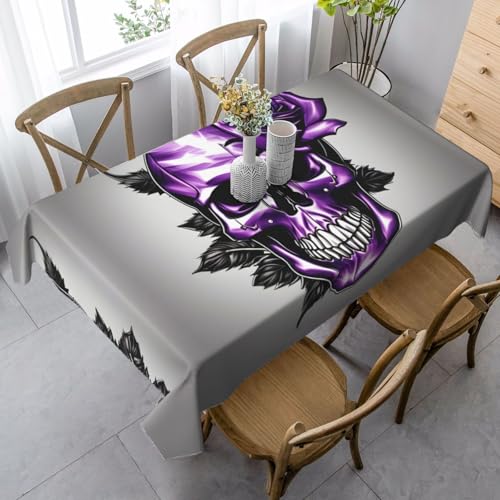 ZhanGM Rechteckige Tischdecke mit violetten Rosen und Totenkopf-Aufdruck, waschbar und langlebig, Esstischabdeckung für Küchendekoration und drinnen und draußen von ZhanGM