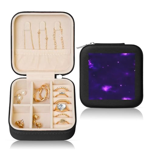 ZhanMg Magic Galaxy Sky quadratische Leder-Schmuckschatulle – ideale Reiseaufbewahrung für Ringe, Ohrringe, Halsketten, Armbänder – herausnehmbares Pad von ZhanMg