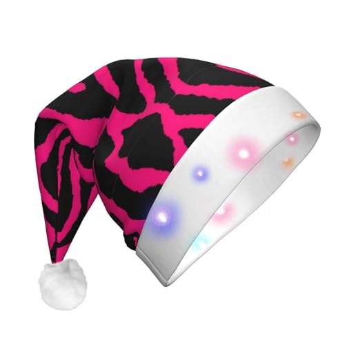 ZhanMg Weihnachtsmütze für Erwachsene, Zebra-Tiger-Leopardenmuster, rosa, LED-Weihnachtsmütze für Erwachsene, klassisch, bunt, Weihnachten, Neujahr, Party, Kopfschmuck, Urlaubs-Plüschkappe von ZhanMg