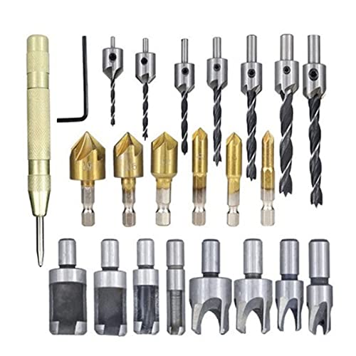 23 Stcs Loch Bohrbit Set Edelstahl Messing 1/4in Hex 3/8in Rundkuok Drill -Bit für Holzbearbeitung von Zhangpu