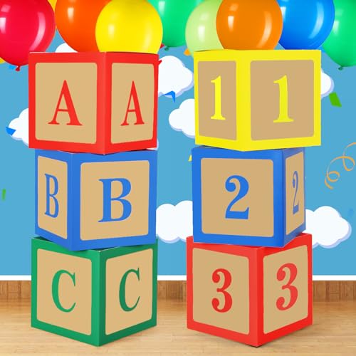 Zhanmai 6 Stück Spielzeug-inspirierende Party-Ballon-Boxen 123 und ABC-Party-Ballonboxen, Blöcke, bunte Buchstaben-Requisiten, Boxen für Geburtstag, Cartoon-Themenparty, Babyparty, Dekorationen, 30 x von Zhanmai