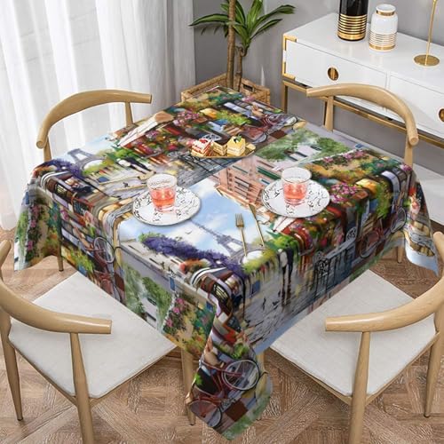 ZhaoYuGoods Dekorative Tischdecke, Druck Pariser Straßenszene, Eiffelturm, Tischdecke, wasserabweisend, Polyester-Tischdecke für Zuhause, Küche, Innenbereich, 137 x 137 cm von ZhaoYuGoods