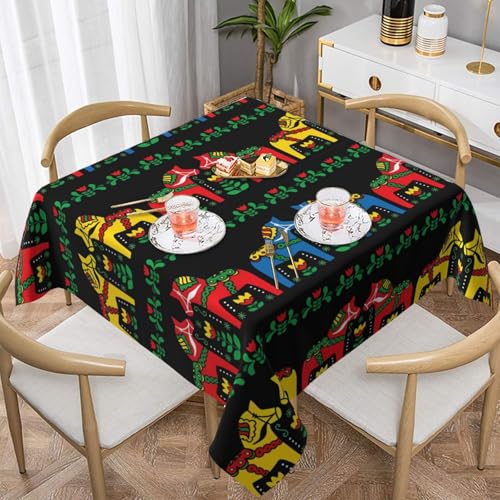 ZhaoYuGoods Dekorative Tischdecke, Druckläufer, schwedisches Dala-Pferd, Volkstischdecke, wasserabweisend, Polyester-Tischdecke für Zuhause, Küche und Innenbereich, 152 x 152 cm von ZhaoYuGoods