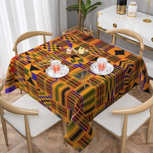 ZhaoYuGoods Dekorative Tischdecke, bedruckt, afrikanische Stammesmuster, ethnische Textur, Tischdecke, wasserabweisend, Polyester-Tischdecke für Zuhause, Küche, Innenbereich, 152 x 152 cm von ZhaoYuGoods