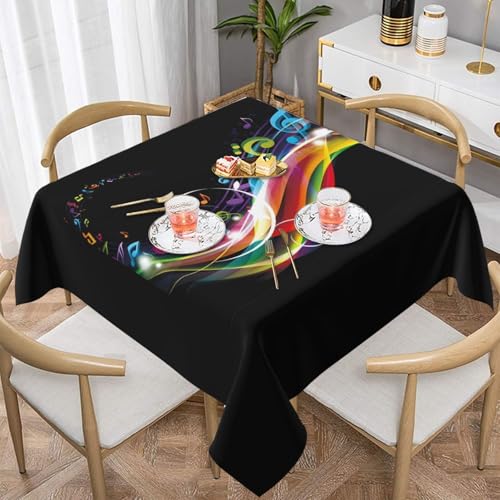 ZhaoYuGoods Dekorative Tischdecke, bedruckt, bunte Musik-Tischdecke, wasserabweisend, Polyester-Tischdecke für Zuhause, Küche, Innenbereich, 152 x 152 cm von ZhaoYuGoods