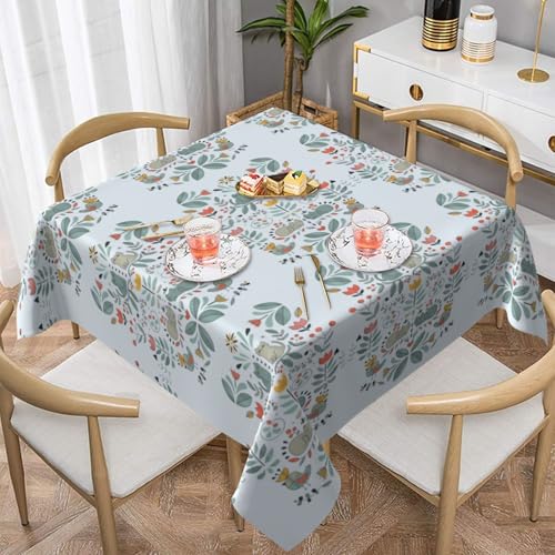 ZhaoYuGoods Dekorative Tischdecke, bedruckt, lustige Katzen, Vögel und Blumen, wasserabweisend, Polyester-Tischdecke für Zuhause, Küche, Innenbereich, 137 x 137 cm von ZhaoYuGoods