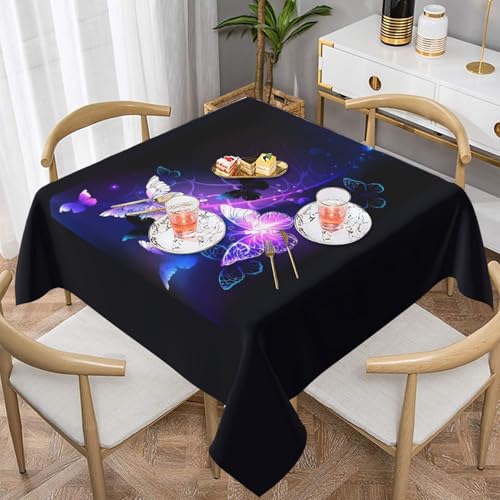 ZhaoYuGoods Dekorative Tischdecke, bedruckt, schöne leuchtende Schmetterlinge, wasserabweisend, Polyester-Tischdecke für Zuhause, Küche und Innenbereich, 137 x 137 cm von ZhaoYuGoods