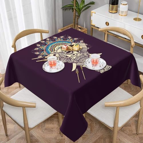 ZhaoYuGoods Dekorative Tischdecke, bedruckt, stilvolle Boho-Karte, Elefanten-Tischdecke, wasserabweisend, Polyester-Tischdecke für Zuhause, Küche, Innenbereich, 152 x 152 cm von ZhaoYuGoods