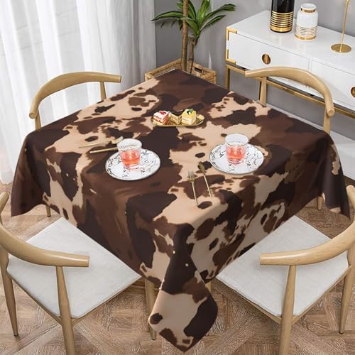 ZhaoYuGoods Dekorative Tischdecke, bedrucktes braunes Rindsleder, Kunst-Tischdecke, wasserabweisend, Polyester-Tischdecke für Zuhause, Küche und Innenbereich, 137 x 137 cm von ZhaoYuGoods