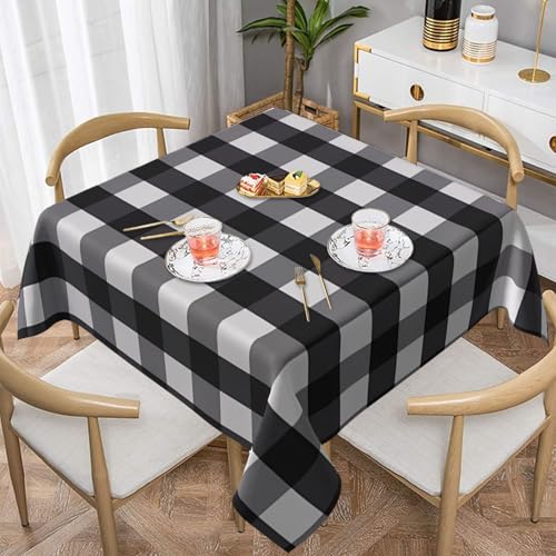 ZhaoYuGoods Dekorative Tischdecke, bedrucktes schwarz-weißes Karomuster, wasserabweisend, Polyester-Tischdecke für Zuhause, Küche, Innenbereich, 152 x 152 cm von ZhaoYuGoods