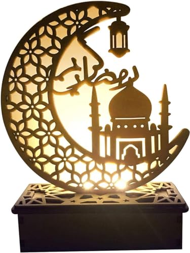 Zhaocaigui Ramadan Eid Dekorationen LED Muslim Nachtlicht Eid Mubarak Ornamente DIY Holz , Festival Licht Mond Sterne Vorhang Lichter von Zhaocaigui