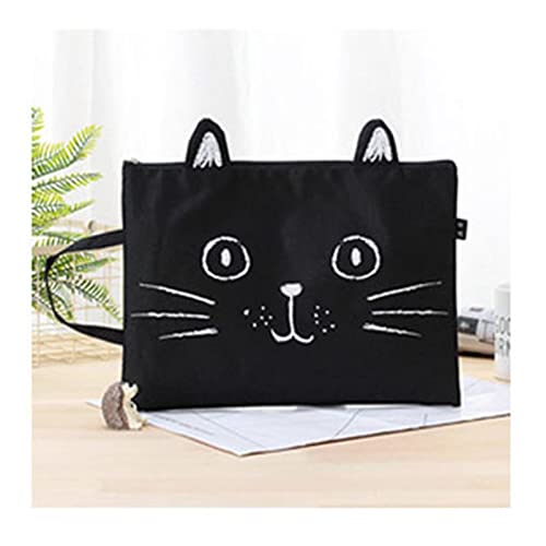 Dokumententasche A4 Cat Canvas Bag Stoff Dateiordner Dokumententasche Aktentasche Papier Lagerung Organizer Bag Büro Schulbedarf für Dokumente Organisieren(Schwarz) von Zhaoj24-05