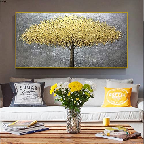 Zhaoyang Art Gold Baum des Lebens Ölgemälde auf Leinwand, Wandkunst, nordische abstrakte Drucke, große Bilder für Wohnzimmer, Wohnkultur, 150 x 80 cm/59 x 31 Zoll mit goldenem Rahmen von Zhaoyang Art