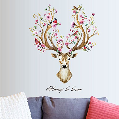 Zhen + Hirsch, Abnehmbare Wandaufkleber Wandtattoo Sticker Wanddeko, ideal für Wohnzimmer Schlafzimmer und Kinderzimmer Hintergrund,Hauptdekor Kunst Wandbild Decor (Mehrfarbig) von Zhen+zhen