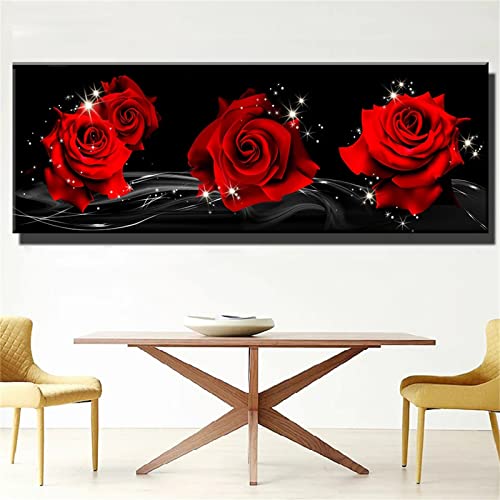 Diamond Painting Bilder, DIY 5D Diamond Painting Groß, Diamant Malerei Malen Nach Zahlen Full Drill Kristall Set, für Schlafzimmer und Wohnzimmer Wanddekoration (Rote Rose 80x240cm) von Zheynn