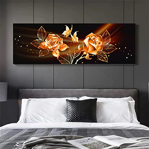 Diamond Painting goldene Rose,5D DIY Diamant Painting Bilder für Erwachsene Und Kinder, Vollbohrer Kristall Strass Stickerei Kreuzstich Mosaik Gemälde für Home Wand Décor 30x90cm von Zheynn