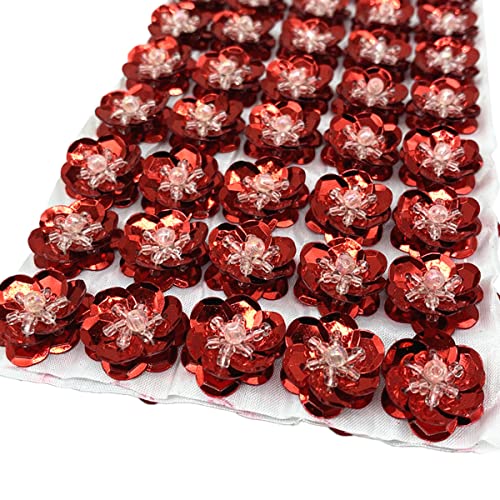 100 Stück Perlen Pailletten Blume Aufnäher Glitzer Mini Kristall Paillette Applikation Stoff Motiv für DIY Hochzeit Kleiderbeutel Zubehör Haar Stirnband Dekor (rot) von Zhiheng