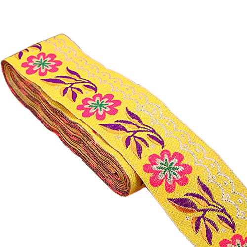 Jacquard-Band, 5,1 cm, Gänseblümchen-Blätter auf Wellen, bestickt, gewebter Rand für Verzierungen, Bastelbedarf 2 5/8inch x 7yards gold von Zhiheng