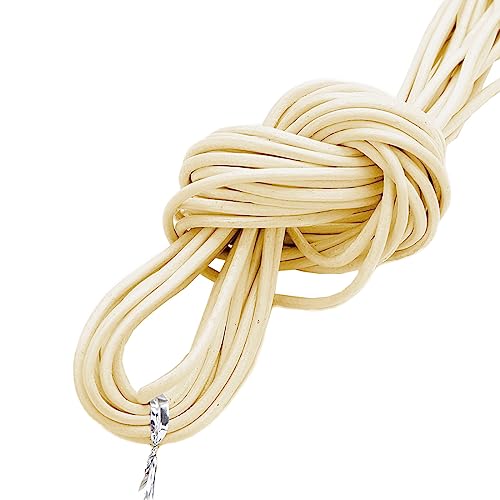 Runde Echtlederschnur, echtes Leder, Flechtschnur für Schmuckherstellung, Halsketten, Armbänder, Schnürsenkel, Taschenriemen, DIY-Projekte (2 mm, beige) von Zhiheng