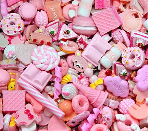 Sortiert 30 Stück Cute Candy Perlen Fruit Dessert EIS Kunstharz Charms Scheiben Flache Tasten für Handwerk Zubehör Scrapbooking Telefon Fall Decor, Babyrosa, 10mm-25mm von Zhiheng