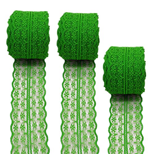 3 Rollen 10 Meter Floral Spitze Band Stretch Lace Trim Elastic Gurtband Stoff für selbstgemachten Schmuck Craft Hochzeit Zubehör Geschenkverpackungen, grün, 45mm x10m von Zhiheng