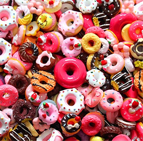 sortiert 30 Stück Cute Candy Perlen Fruit Dessert Eis Kunstharz Charms Scheiben Flache Tasten für Handwerk Zubehör Scrapbooking Telefon Fall Decor, Donut, 10mm-25mm von Zhiheng