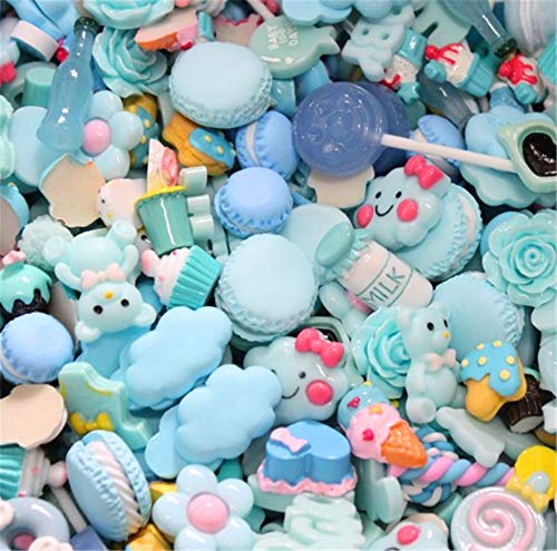 sortiert 30 Stück Cute Candy Perlen Fruit Dessert Eis Kunstharz Charms Scheiben Flache Tasten für Handwerk Zubehör Scrapbooking Telefon Fall Decor, babyblau, 10mm-25mm von Zhiheng