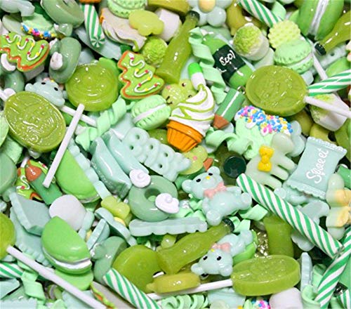 sortiert 30 Stück Cute Candy Perlen Fruit Dessert Eis Kunstharz Charms Scheiben Flache Tasten für Handwerk Zubehör Scrapbooking Telefon Fall Decor, grün, 10mm-25mm von Zhiheng