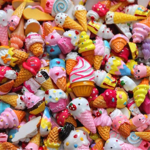 sortiert 30 Stück Cute Candy Perlen Fruit Dessert Eis Kunstharz Charms Scheiben Flache Tasten für Handwerk Zubehör Scrapbooking Telefon Fall Decor, ice cream, 10mm-25mm von Zhiheng