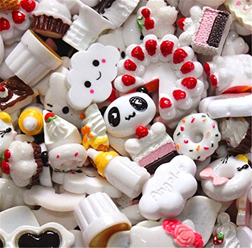 sortiert 30 Stück Cute Candy Perlen Fruit Dessert Eis Kunstharz Charms Scheiben Flache Tasten für Handwerk Zubehör Scrapbooking Telefon Fall Decor, weiß, 10mm-25mm von Zhiheng