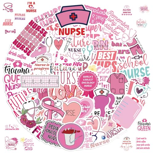 100 Stück Krankenschwester Aufkleber, Pink Nurse Aufkleber, Medizinische Ausrüstung Aufkleber, Rosa Krankenschwester Sticker Set, Niedlich Wasserdichte Sticker für Laptop Skateboard Koffer von Zhlearda