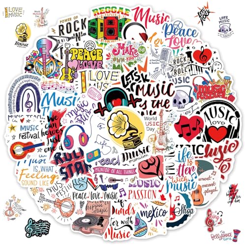 100 Stück Musik Aufkleber, Music Sticker Set, Vinyl Wasserdicht Aesthetic Aufkleber, Niedlich Musik Aufkleber Deko, Graffiti Stickers für Wasserflasche, Laptop, Gitarre, Skateboard, Gepäck von Zhlearda